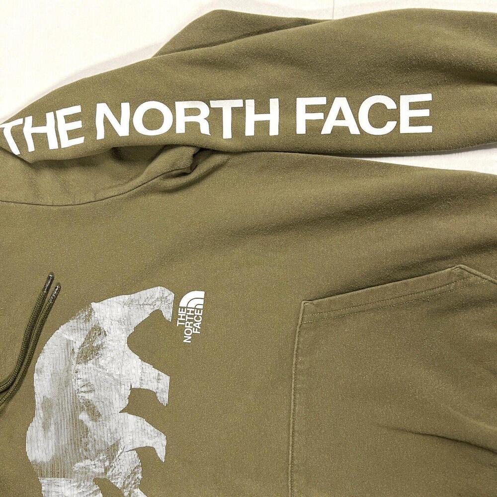 The North Face Pull Over Hoodie Bear Logo Spell Out Sz Medium M Green - Picture 9 of 9